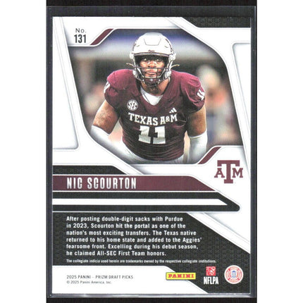 Nic Scourton 2025 Panini Prizm Draft Picks #131 Texas A&M Aggies
