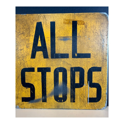 Vintage MTA Subway "All Stops" and "A" Sign 2-Sided Metal Sign