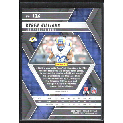 Kyren Williams 2025 Panini Mosaic Mosaic Reactive Purple #136 Los Angeles Rams
