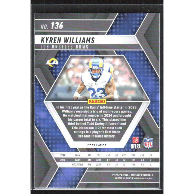 Kyren Williams 2025 Panini Mosaic Mosaic Reactive Purple #136 Los Angeles Rams