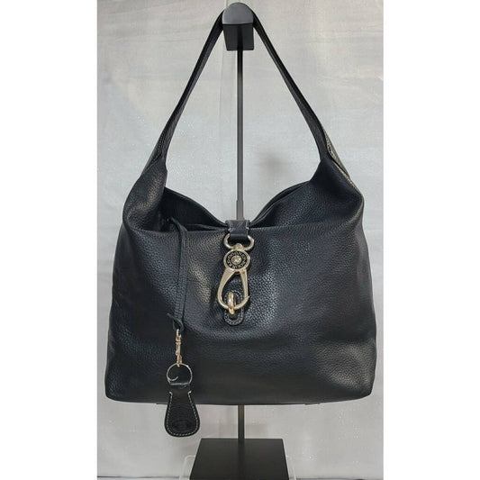 Dooney & Bourke Black Pebbled Belvedere Logo Lock Shoulder Bag MSRP $340