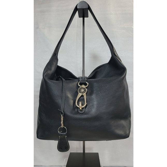 Dooney & Bourke Belvedere Black Pebble Leather Logo Lock Shoulder Bag MSRP $340