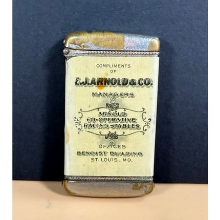 E.J. Arnold Racing Stables Souvenir Match Safe Holder Vintage 3"