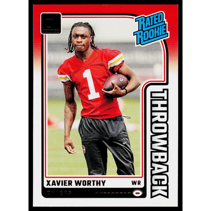 Xavier Worthy 2024 Donruss Rated Rookies Throwback #50 Kansas City Chiefs