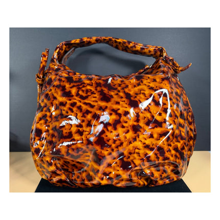 Gucci Hysteria Tortoise Shell Patent Leather Hobo Bag Brown Dust Cover SRP $1595