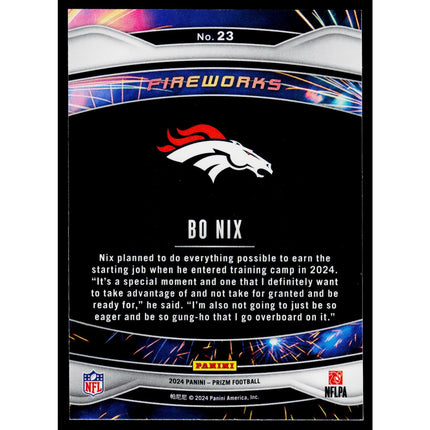 Bo Nix 2024 Panini Prizm Fireworks #23 Denver Broncos