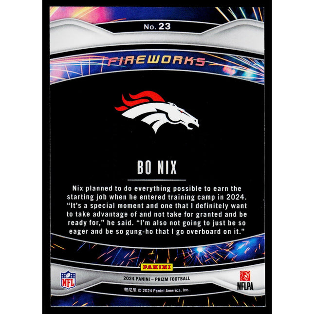 Bo Nix 2024 Panini Prizm Fireworks #23 Denver Broncos