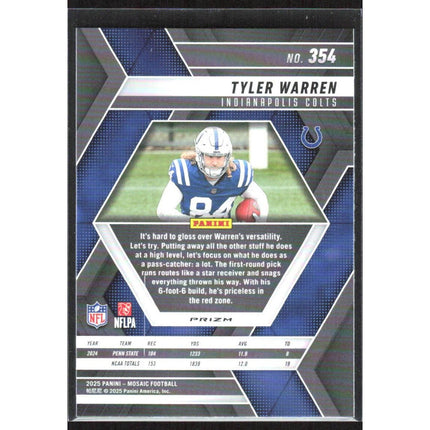 Tyler Warren 2025 Panini Mosaic Mosaic Reactive Purple #354 RC Colts