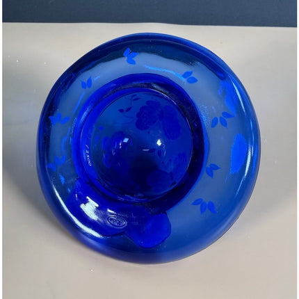 Fenton Cobalt Blue Bye Bye Butterfly Hand Painted Glass Art Hat w/ Stand 21/2500