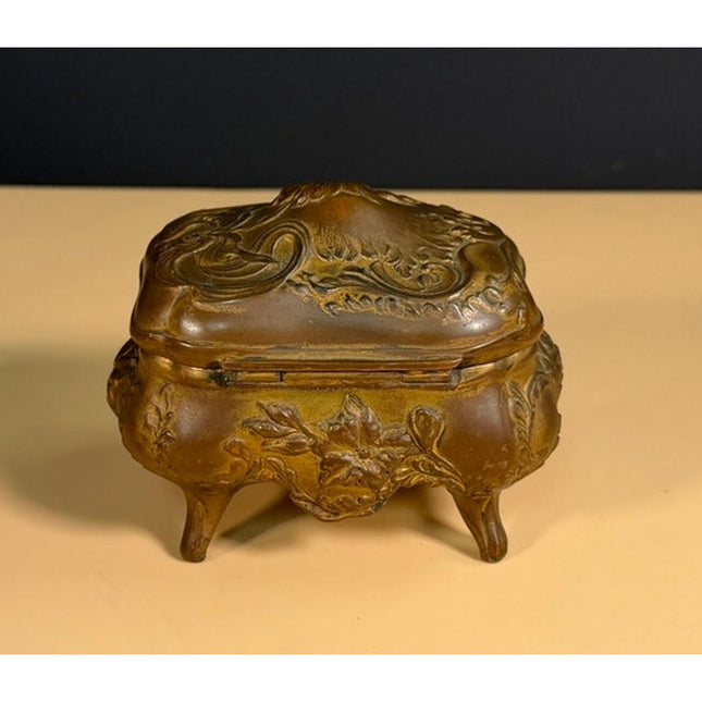 B&H Gold Cast Jewelry Box 4.5" Vintage Trinket Box Vanity Collectible