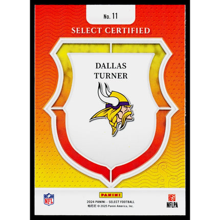 Dallas Turner 2024 Panini Select Select Certified Rookies #11 Minnesota Vikings