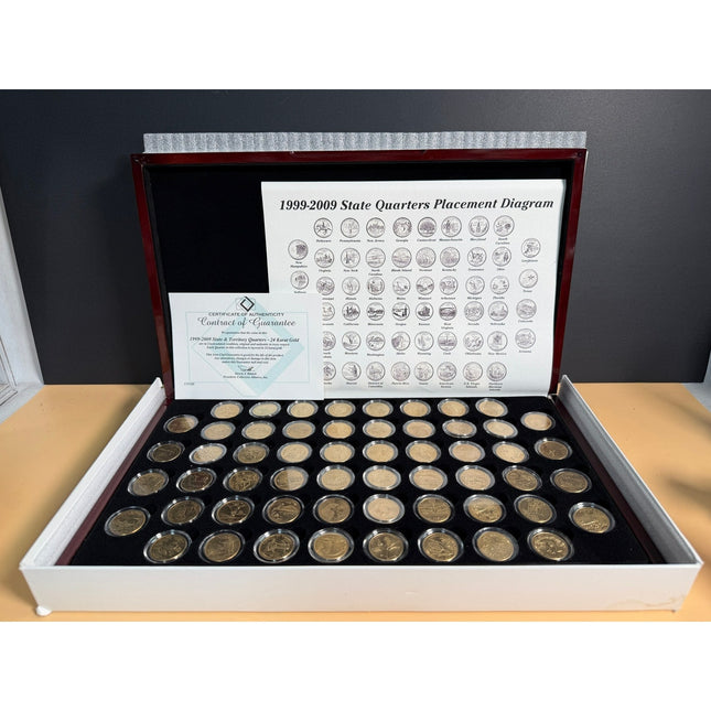 1999-2009 State & Territory Uncirculated 24K Gold State Quarters Collection COA