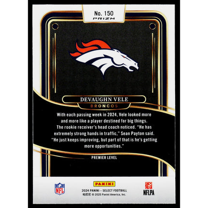 Devaughn Vele 2024 Panini Select Silver Prizm #150 RC Denver Broncos