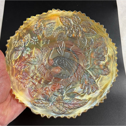Antique Fenton “Peacock and Urn” Carnival Glass 9" Ruffled Plate