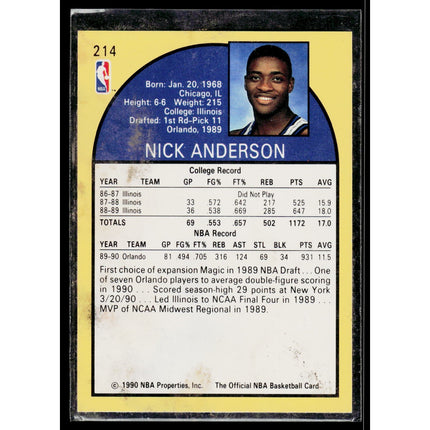Nick Anderson 1990-91 Hoops #214 RC Orlando Magic