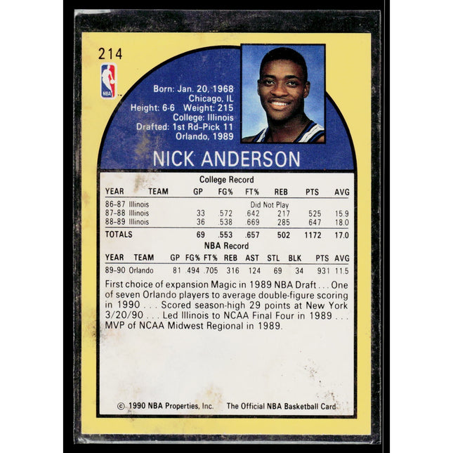 Nick Anderson 1990-91 Hoops #214 RC Orlando Magic