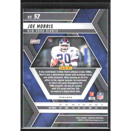 Joe Morris 2025 Panini Mosaic Mosaic Reactive Purple #52 New York Giants