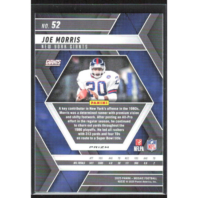 Joe Morris 2025 Panini Mosaic Mosaic Reactive Purple #52 New York Giants