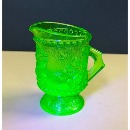 Vintage Green Uranium Glass Footed Pitcher Creamer 3.5"