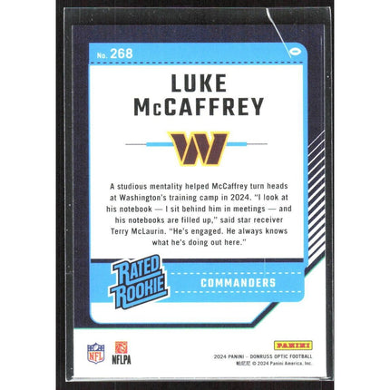 Luke McCaffrey 2024 Donruss Optic #268 RC Commanders