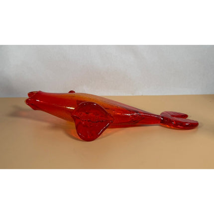 Vintage Orange Yellow Crackle Art Glass Fish Figurine Sculpture 15"