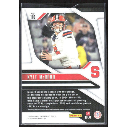 Kyle McCord 2025 Panini Prizm Draft Picks #116 Syracuse Orange