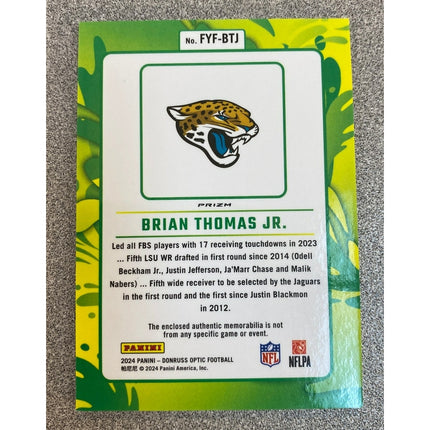 2024 Donruss Optic Brian Thomas Jr. Rookie RC #FYF-BTJ First Year Fresh Patch
