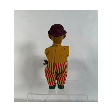 Vintage Windup Rare Litho Tin Toy Joker Cloth Outfit Playing Drum – Working
