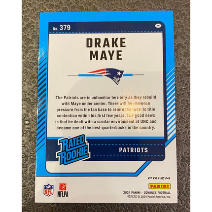 2024 Panini Donruss Red Wave Prizm Drake Maye #379 Rated Rookie RC Patriots