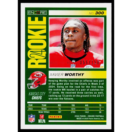 Xavier Worthy 2024 Panini Encore Silver #300 SN,RC Kansas City Chiefs