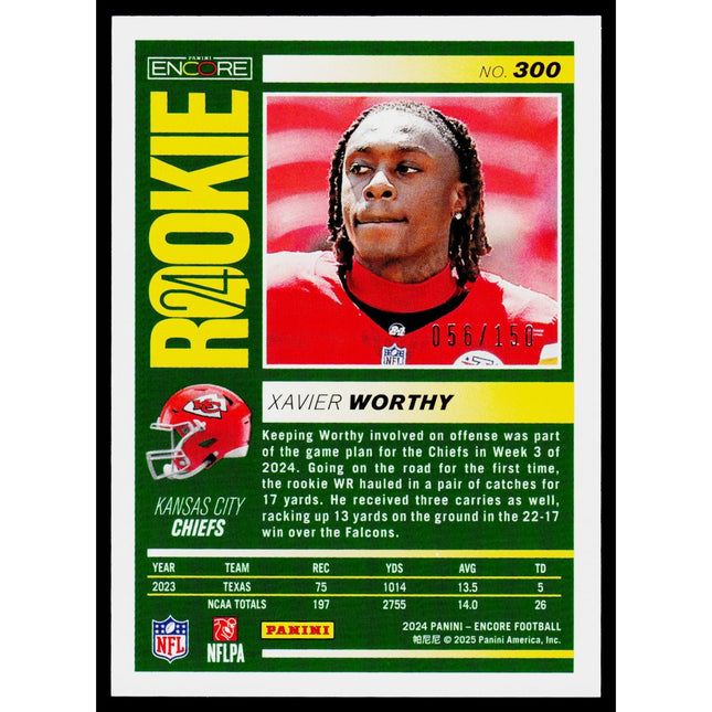 Xavier Worthy 2024 Panini Encore Silver #300 SN,RC Kansas City Chiefs