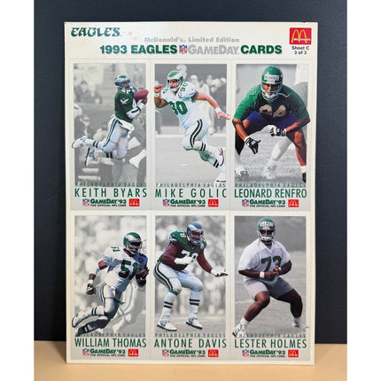 1993 McDonald's Philadelphia Eagles Unpunched Card Set of 3