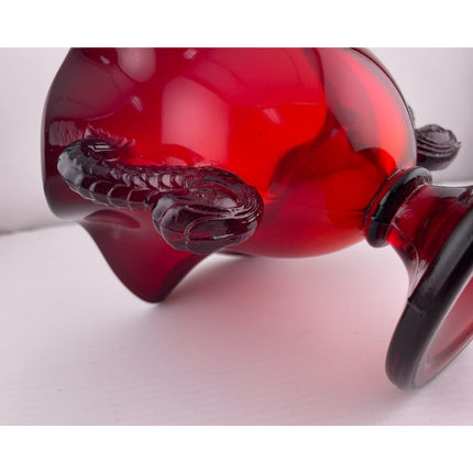 1920s Fenton Dolphin Double Handled Footed Ruby Vase HTG 4.5"