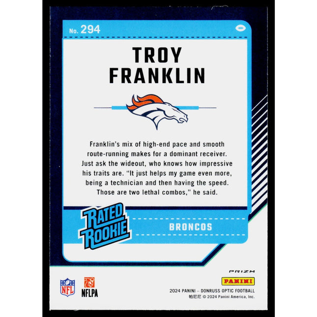 Troy Franklin 2024 Donruss Optic #294 RC Denver Broncos