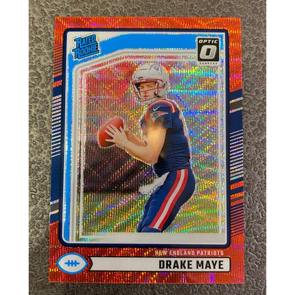 2024 Panini Donruss Red Wave Prizm Drake Maye #379 Rated Rookie RC Patriots