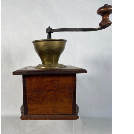 Antique Wooden Inlaid Coffee Grinder – Early 20th Century Hand-Crank Mill
