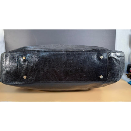 Tory Burch Glazed Black Leather Hobo Handbag Large Shoulder Bag