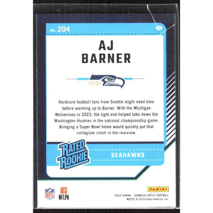 AJ Barner 2024 Donruss Optic #204 RC Seattle Seahawks