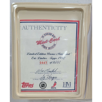 1992 Eric Lindros Highland Mint Limited Edition Bronze Card #0443/3000 w/ COA