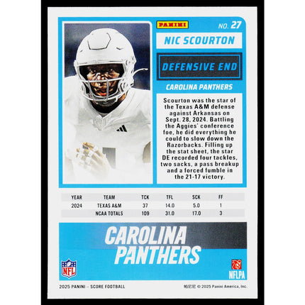 Nic Scourton 2025 Score-A-Treat #27 RC Carolina Panthers