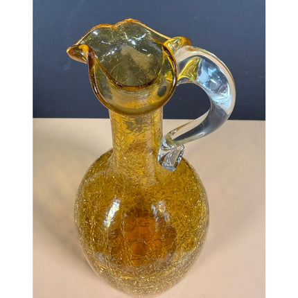 Yellow Crackle Glass Decanter with Stopper 9.5" Decorative Glass Bottle