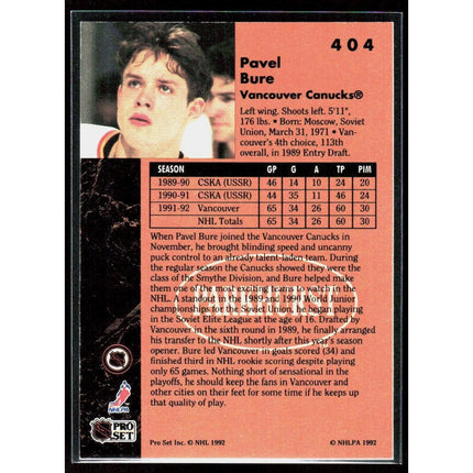 Pavel Bure 1991-92 Parkhurst #404 Vancouver Canucks