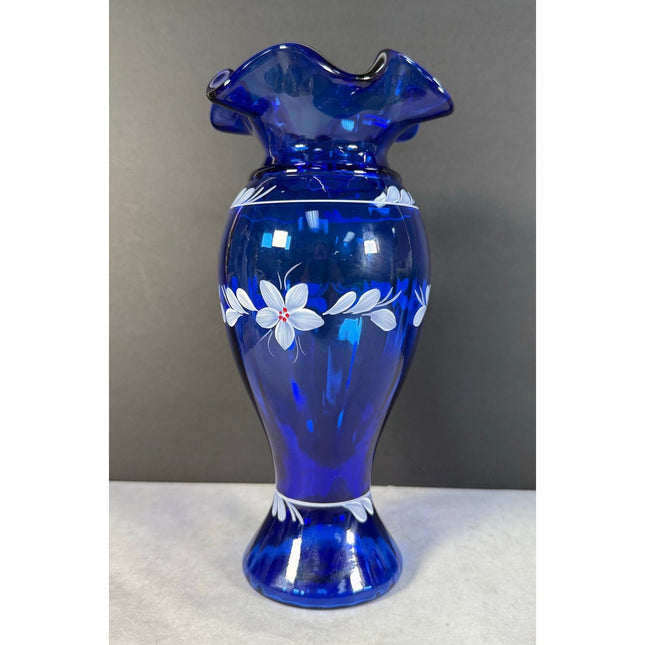 Fenton Cobalt Blue 9" Vase – Signed G. Burkhart