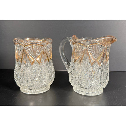 Vintage Pressed Glass Gold Leaf Creamer and Sugar Set