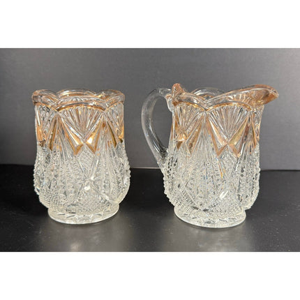 Vintage Pressed Gold Leaf Glass Creamer & Sugar Set