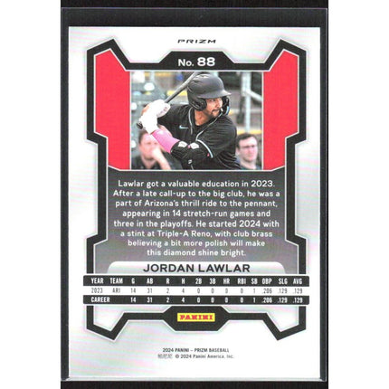 Jordan Lawlar 2024 Panini Prizm Silver Prizms #88 Arizona Diamondbacks