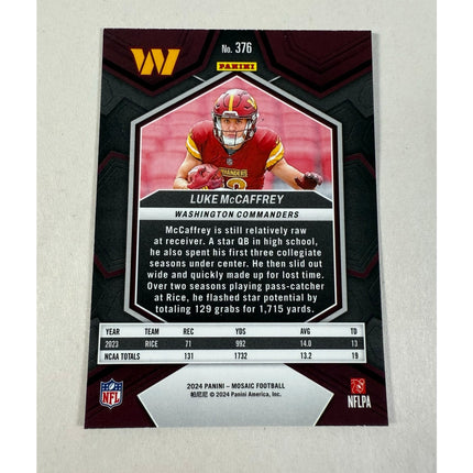 2024 Panini Mosaic Luke McCaffrey RC #376 Rookie Card NFL WR Draft Pick
