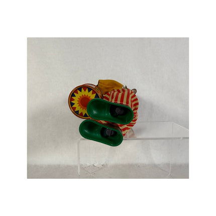 Vintage Windup Rare Litho Tin Toy Joker Cloth Outfit Playing Drum – Working