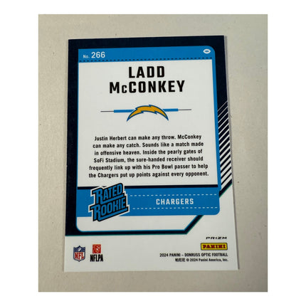 2024 Donruss Optic Ladd McConkey RC #266 Green Hyper Prizm Rated Rookie Chargers