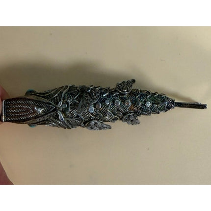 Vintage Koi Fish Sterling Silver Articulated Pomander Pendant Turquoise Eyes